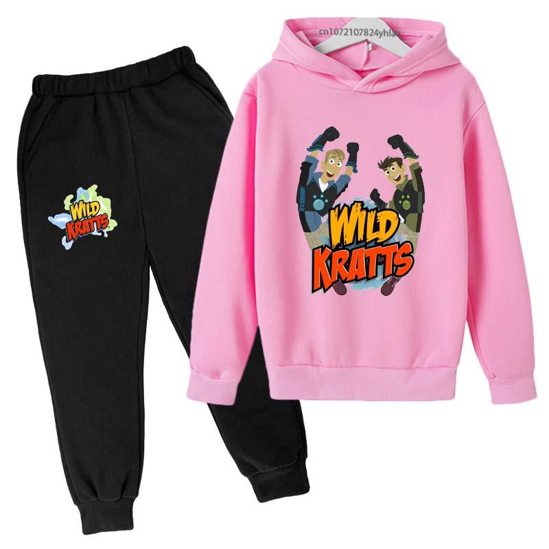Wild Kratts Kids Spring Autumn Cartoon Print 2pcs Hoodie Pants Tracksuits 2-13 Years Boys Girls Casual Outfits Children Clothes