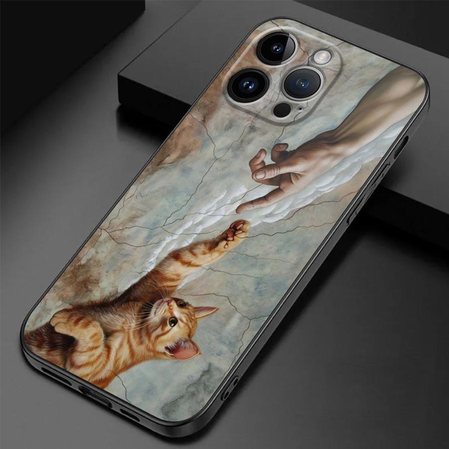 Orange Cat Pattern Phone Case Suitable for iPhone 17 16 15 14 13 12 11 Pro/Max/Plus All Inclusive Matte Black Soft