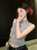 2025 Spring/Summer Hong Kong Style Spicy Girl 3D Floral Hollow Cropped Slim Vest Trendy Knitwear