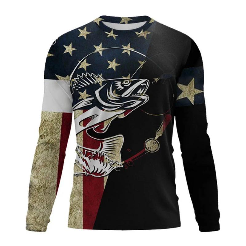 2024 Herren Angelshirt UV-Schutz Rundhals-Top, UPF50+ Herren Langarm Angelshirt/Sommer Outdoor-Sport Herrenbekleidung