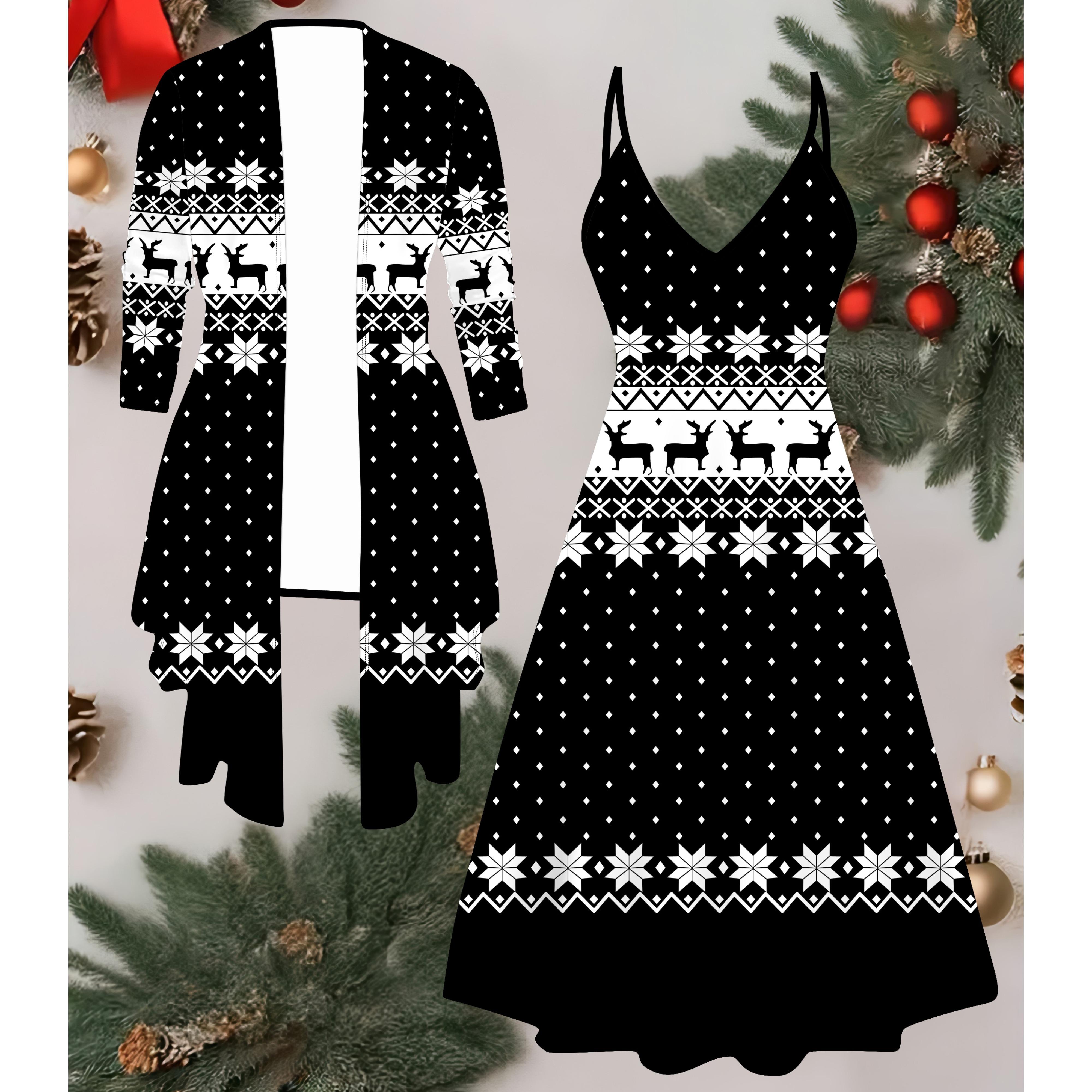 

3D Рождественский Принтованный Набор Платье Пальто на День Святого Валентина, Эксцентричный Классический Тотем Модный Принт, подходит для Различных Сцен Модных Стилей XXL чёрный