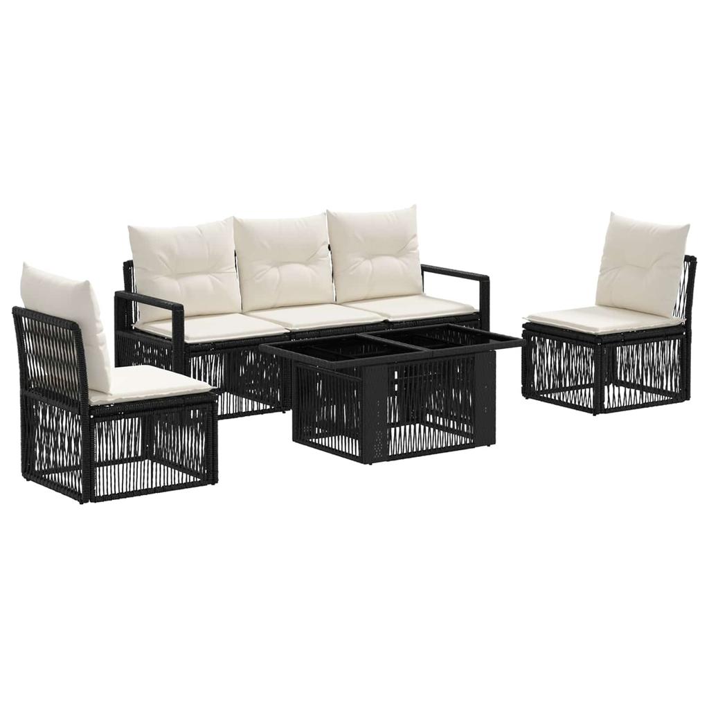 Garden Sofa Set 6 Pieces Black and Cream White Poly Rattan