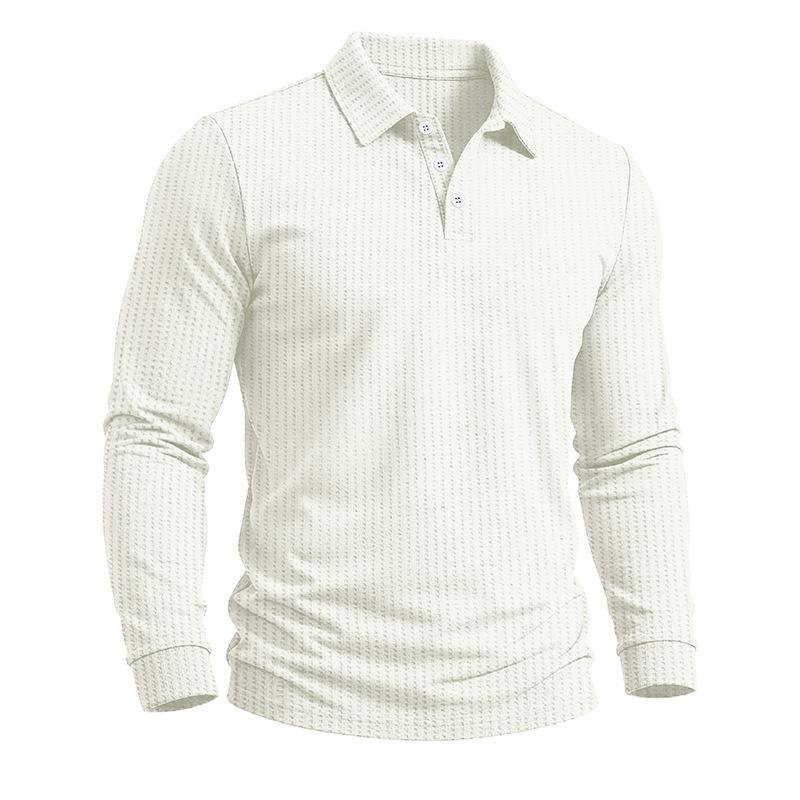Men's Long Sleeve Turn Down Collar Polos Business Casual Solid Color Pull On Polo Shirts Men Classic Style Tees Tops