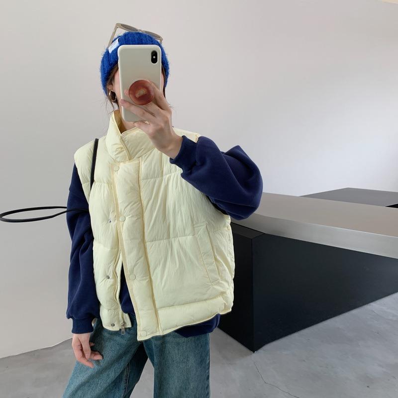 

Fashion cotton clothes vest women s winter new stacked vest stand-up collar vest jacket top women M