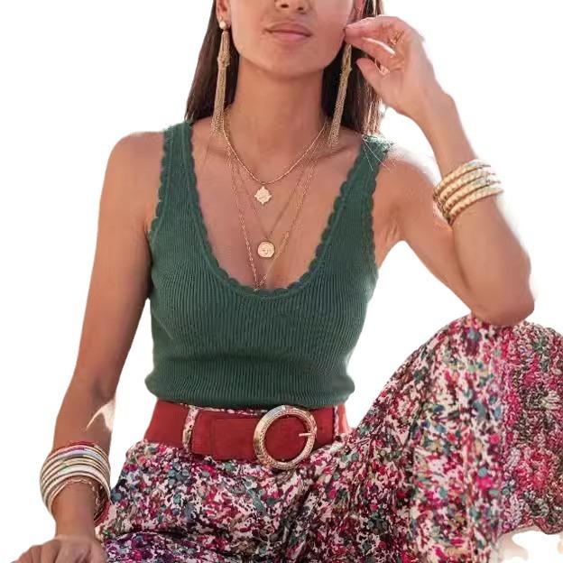 Women's Summer Solid Colour V-Neck Loose Sexy Knitted Tank Top