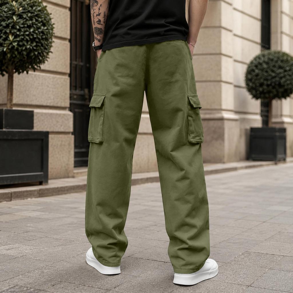 Men's Loose Fit Wide Leg Cargo Pants Straight Leg Casual Trousers for Work and Everyday
