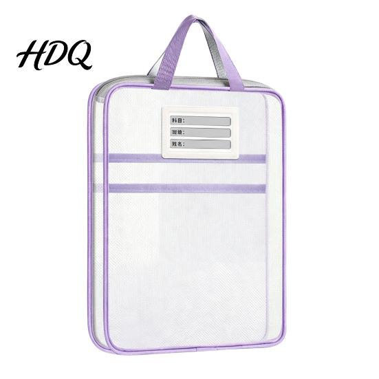 Portable Storage Pouches Transparent Nylon Document Bag Lightweight Mesh File Organizer with Zipper School Stationery Organizers And Strap,