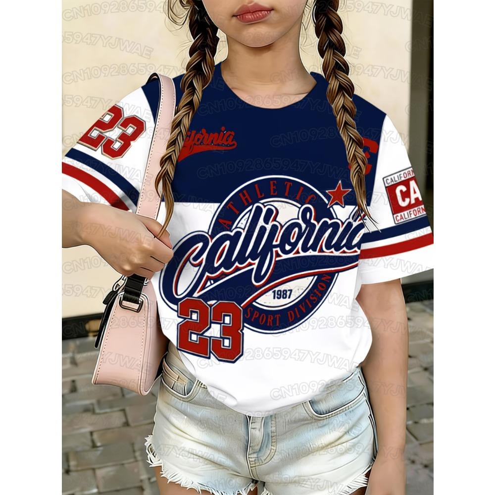 Kids  Sports Jerseys, Printed Short-Sleeve T-Shirts, Summer Graphic Tops, Plus Size Casual Sports Tees 100