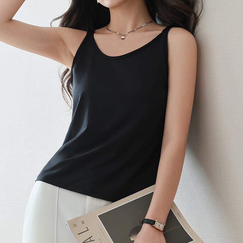 2026 New Arrival Women's Seamless U-Neck Ice Silk Camisole - One Size, Solid Color Sleeveless Top