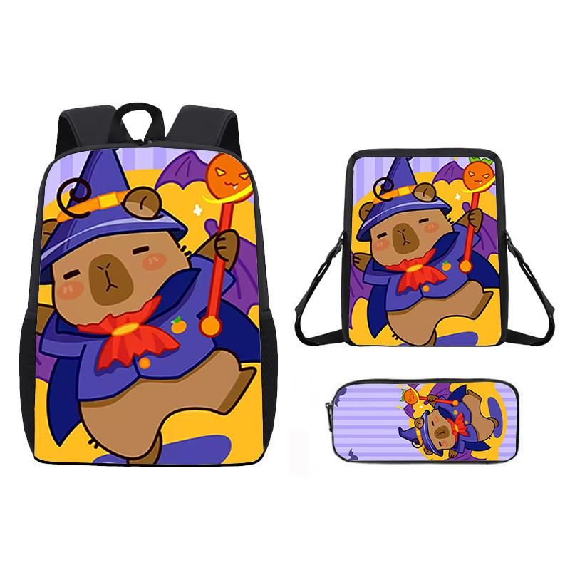 Ice Doughnut Cubes Capybara Cute Cartoon Pattern Backpack Three Piece Set