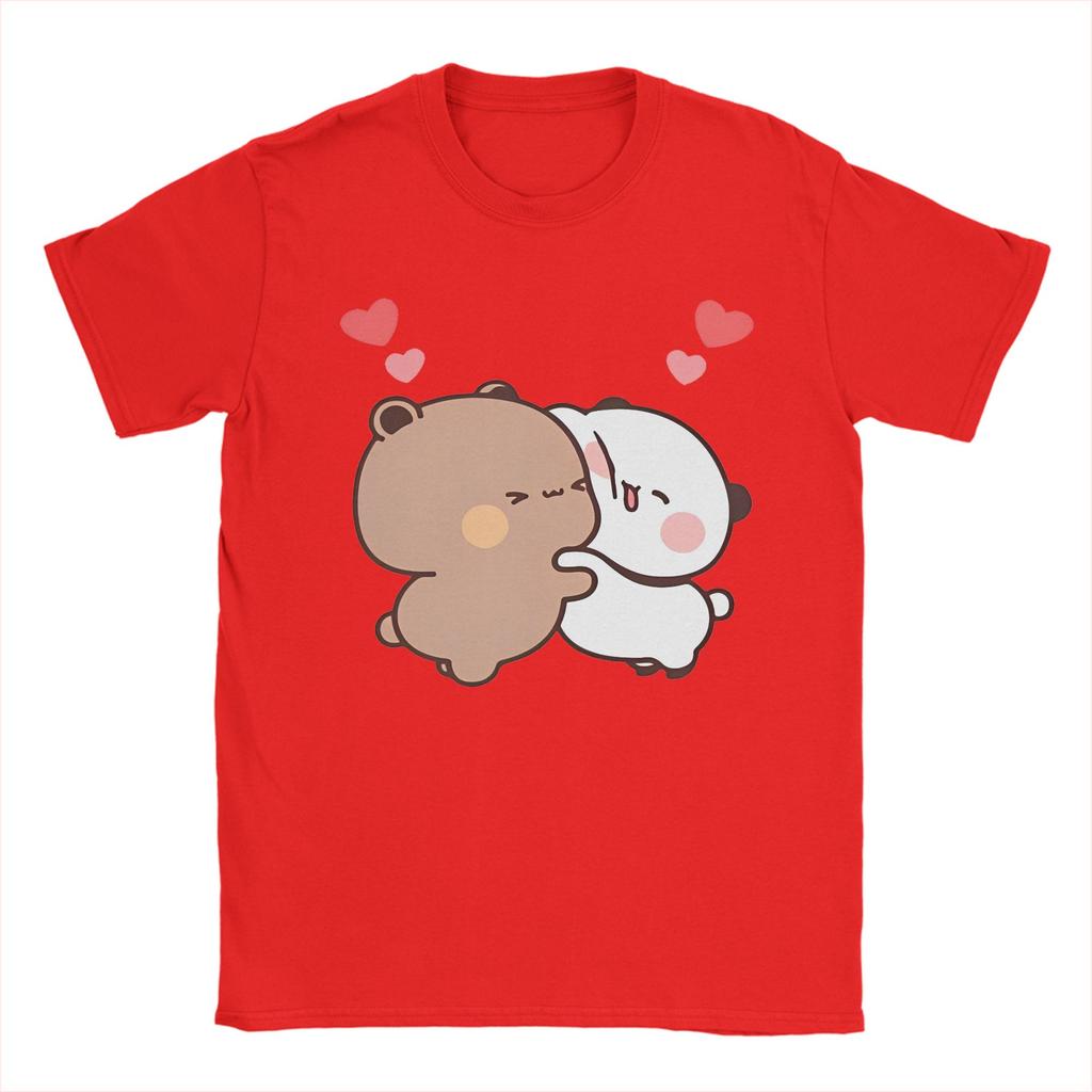 Druck Panda und Bär Bubu Dudu T-Shirt Damen Unisex Baumwolle Kurzarm Rundhals Paar Sommer Oberteile