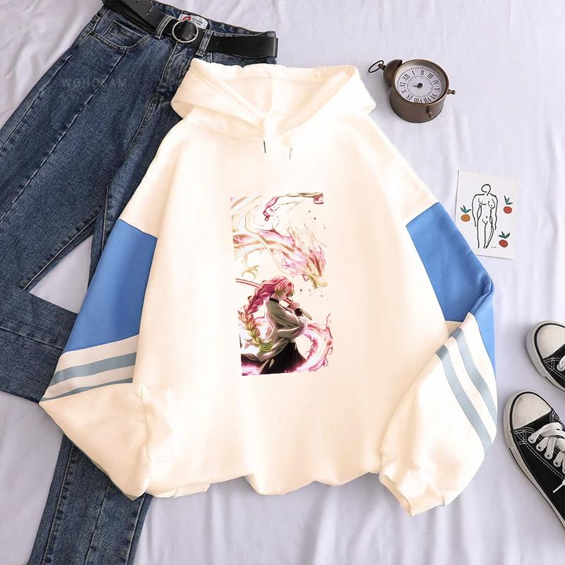 Kanroji Mitsuri Hoodie Demon Slayer Print Sweatshirt Men Women Harajuku Hooded Streetwear Patchwork Long Sleeve Fleece Pullover