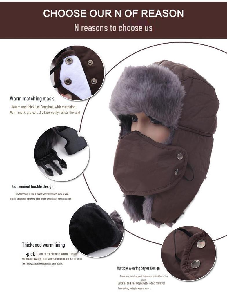 Unisex Thickened Lei Feng Hat with Mask: Winter Ski, Ear Protection, Waterproof, Warm & Versatile