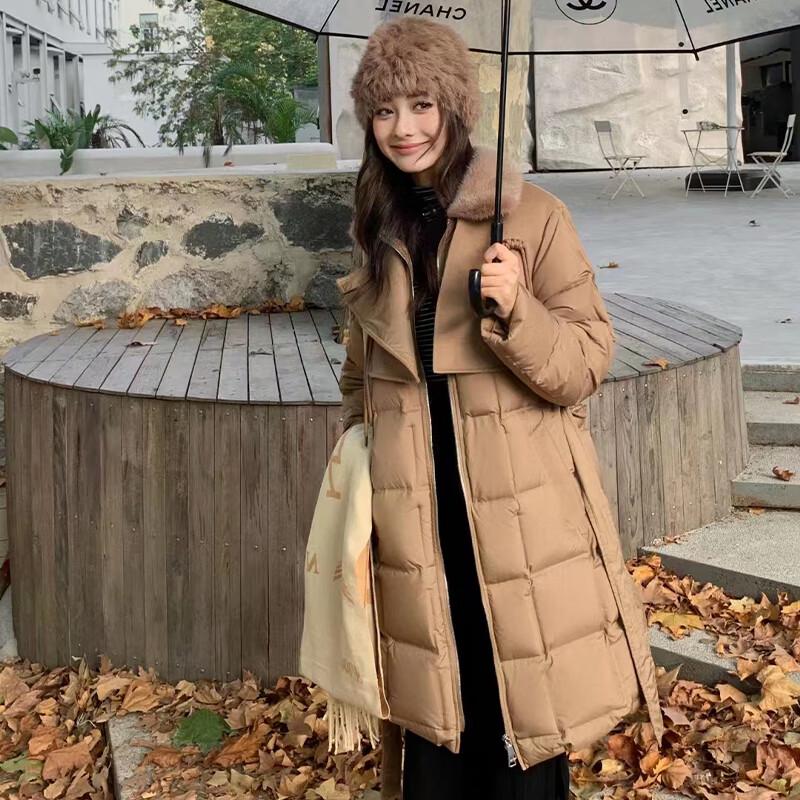 

Женская куртка Raphenny с капюшоном и воротником из норки, на белом утином пуху L