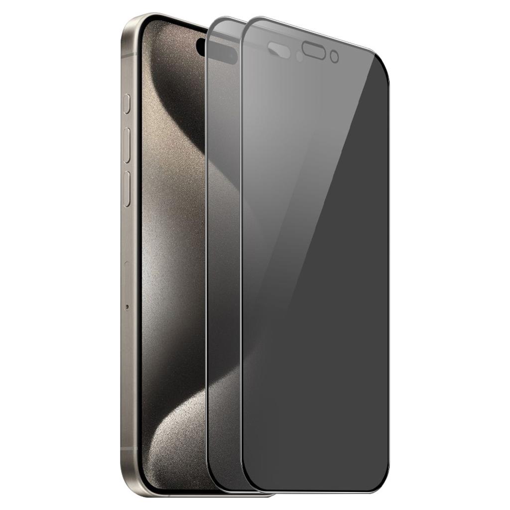 ENKAY HAT PRINCE 2Pcs For iPhone 15 Pro Screen Protector Anti-peep 9H Silk Printing Glass Film