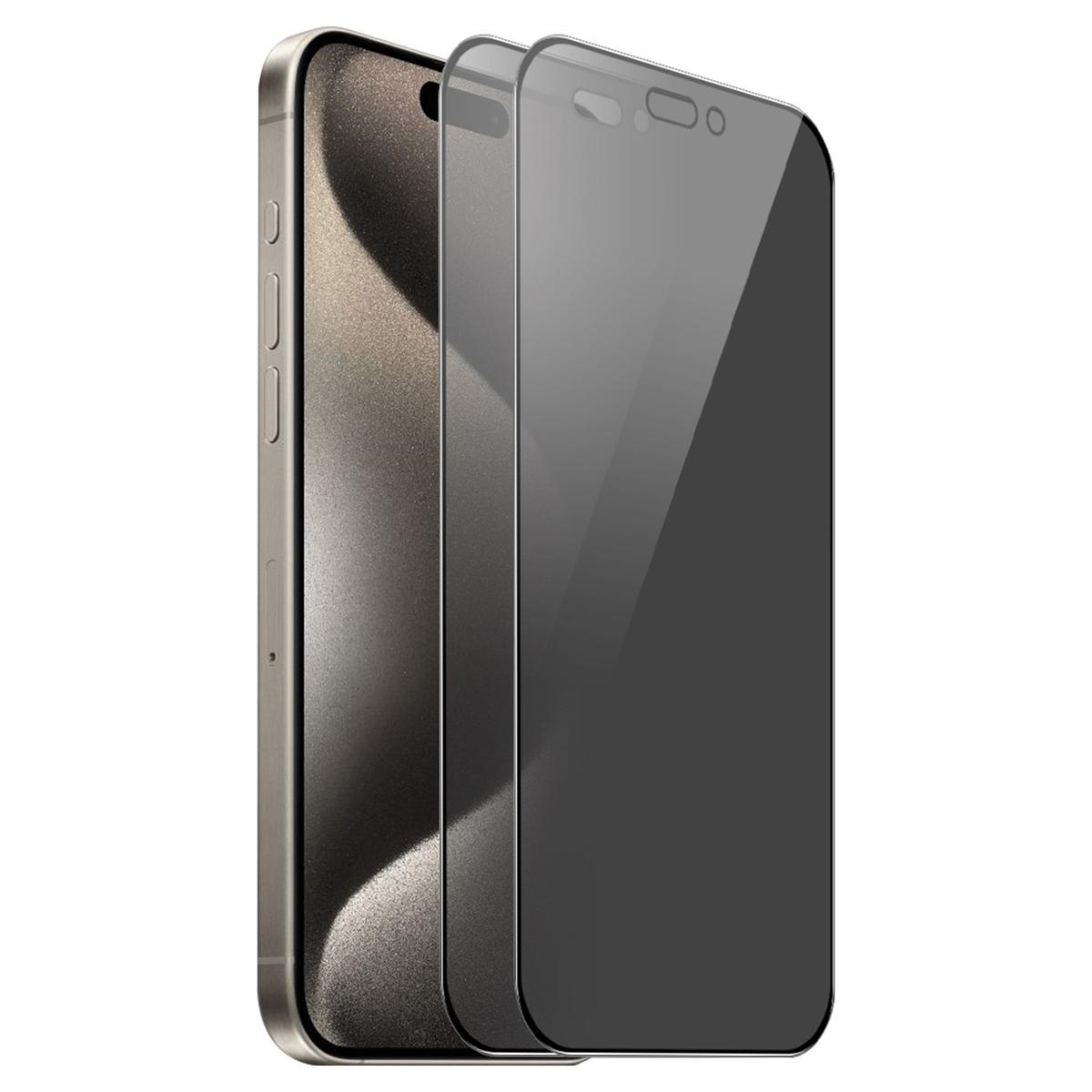 

ENKAY HAT PRINCE 2Pcs For iPhone 15 Pro Screen Protector Anti-peep 9H Silk Printing Glass Film As Shown A