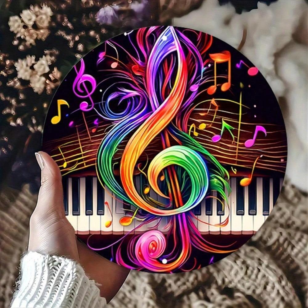 Retro Music Note Metal Tin Sign Vintage Round Aluminum Wall Decor Home Garage Bar Cafe Rustic Piano Keyboard