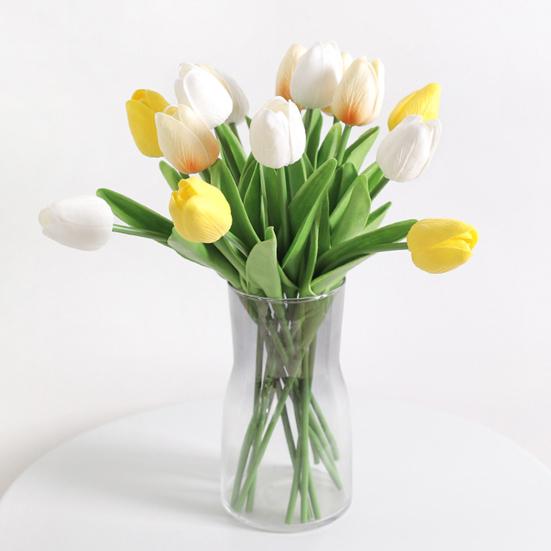 6 Pcs Artificial Tulip Flowers Real Touch Faux PU Tulip Bouquet Fake Flower Arrangement for Home Room Office Party Wedding Decoration