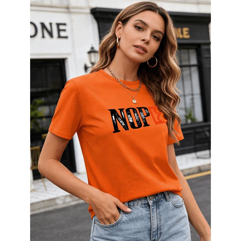 

2026 Spring/Summer New Women s Fashion Casual Loose Round Neck Simple Letter Print Short Sleeve T-Shirt Top M