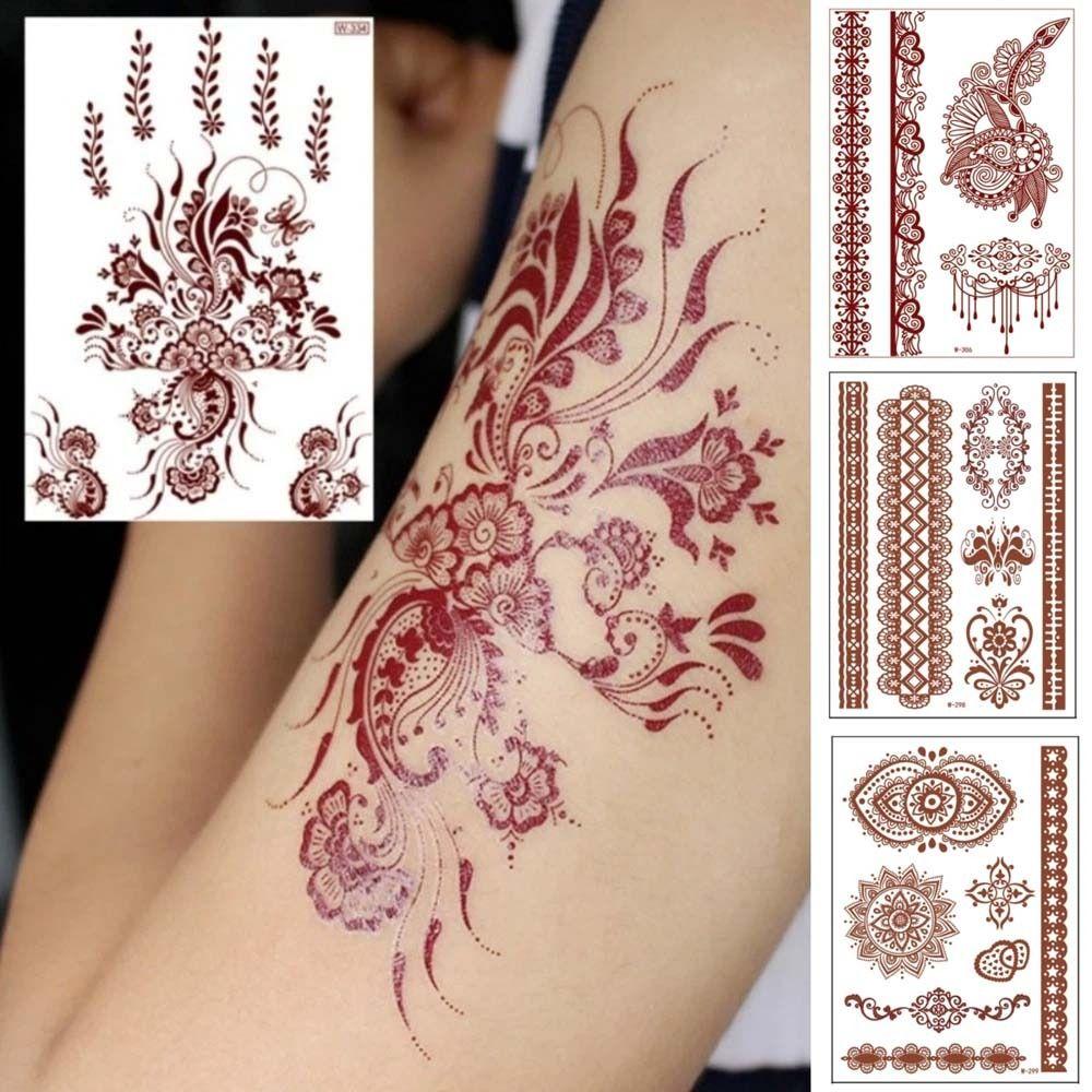 Lace Fake Tattoo Henna Tattoo Stickers Legs Arm Red Henna Tattoo Decals Temporary Tattoo  Girls