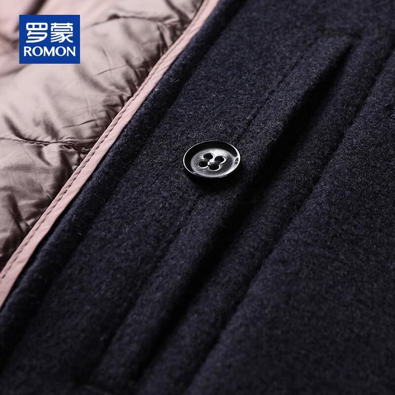 ROMON Men's Cashmere Wool Blend Mid-Length Coat with Goose Down Liner