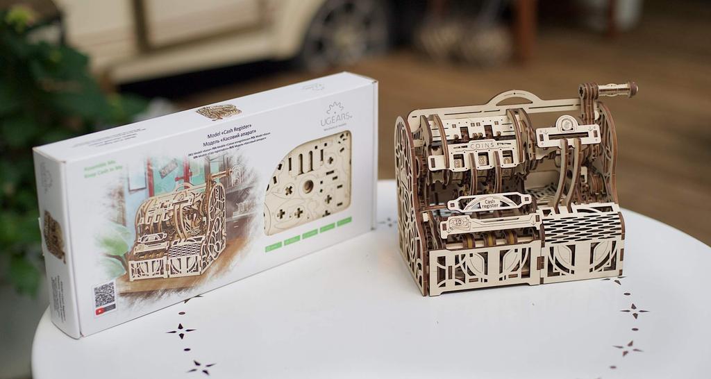Ugears Cash Register 70136 Wooden Puzzle Piggy Bank No Glue or Tools Required 3D Puzzle with Assembly Instructions