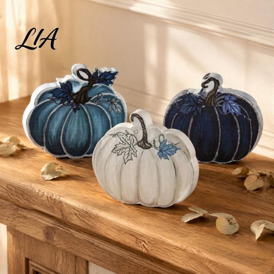 Wooden Harvest Decorations 3Pcs Pumpkin Table Decorations, Vintage Block Signs, Tabletop Ornaments Autumn Tiered Tray Decor for Thanksgiving Farmhouse