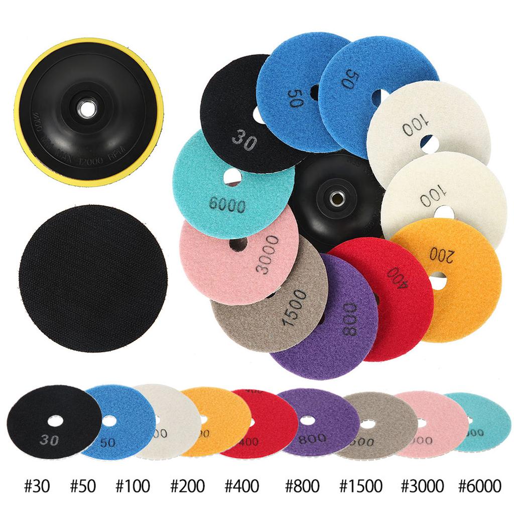 10-16pcs 4 inch Diamond Polishing Pads Kit Wet/Dry Buff Disc Abrasive Grinding Discs Set for Granite Concrete Glass Polishing