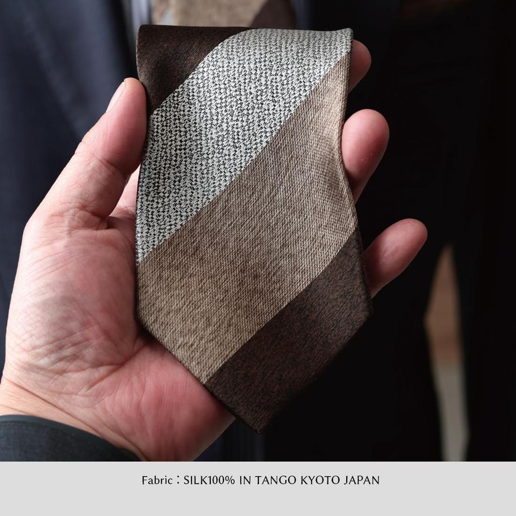 [Y&TAILOR] Kyoto Tango-made Melange Silk Necktie, 100% Silk, High-Quality, Made In Japan, Stylish, Business, Gift (Melange 3 Colors  Brown X Beige)