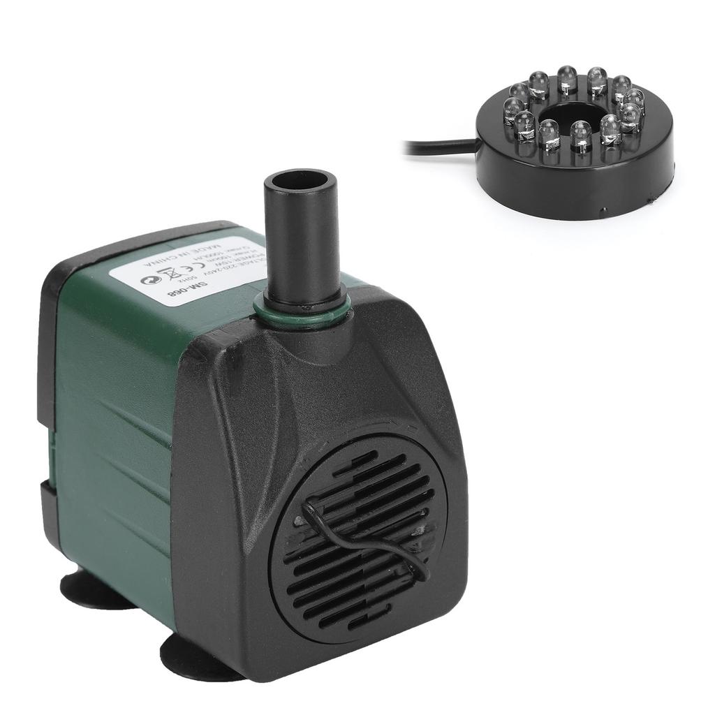Fish Tank Submersible Water Pump with Colorful LED Light Aquarium Silent Fountain PumpGreen EU Plug