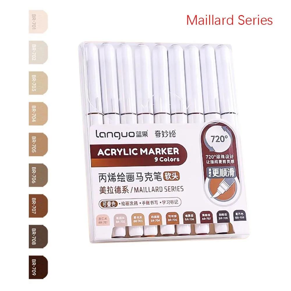 Professional 9-Colors Marker Pen Straight Liquid Art Stationery Colour Pen Hand Account Writing Stackable Color Art Felt Pens