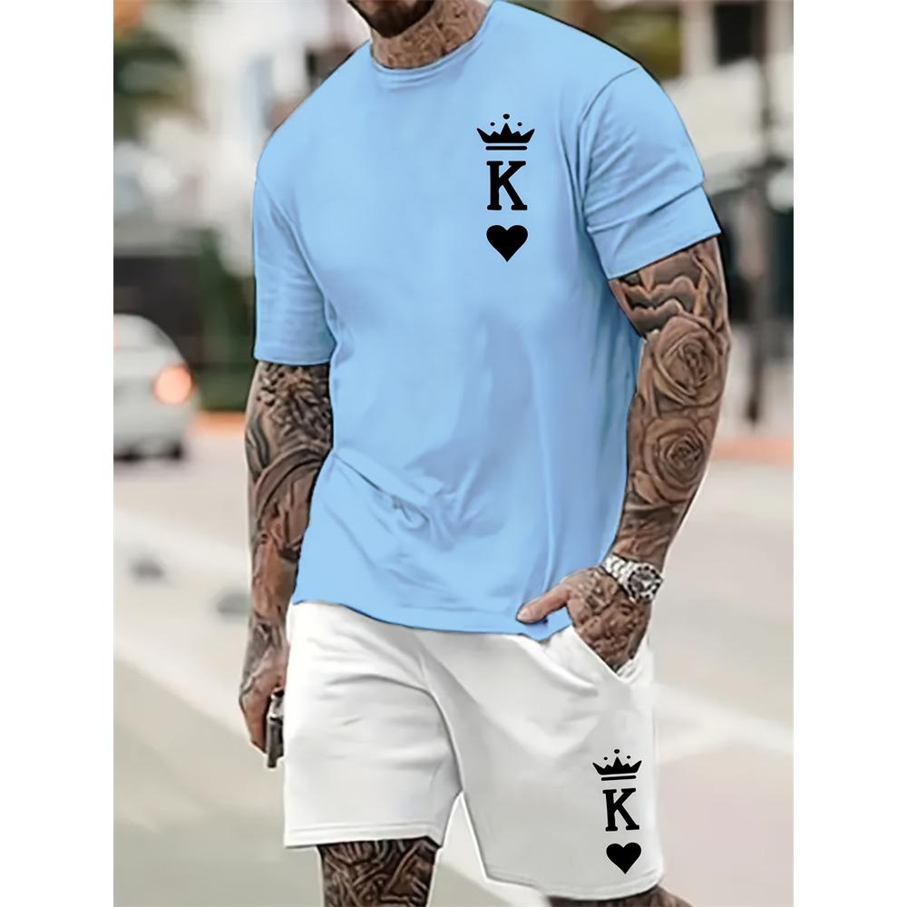 New Men's Athletic Set Los Angeles Print Short-Sleeve T-Shirt Casual Athletic Set Streetwear Shorts Two-Piece Men's Set