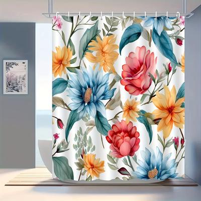 Elegant Floral Shower Curtain: Waterproof and Durable, Suitable for All Seasons - Includes Hooks