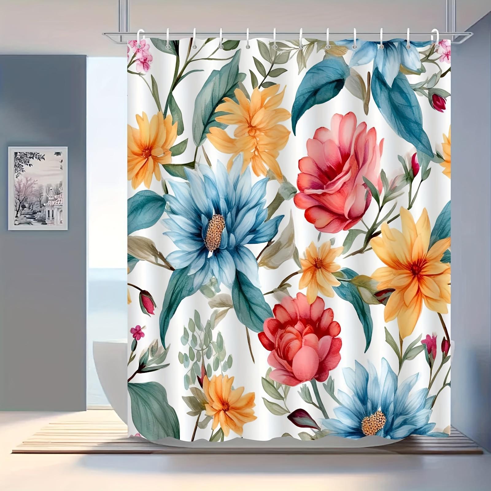 Элегантная цветочная шторка для душа: Водонепроницаемый и прочный, подходит для всех сезонов - В комплекте крючки 90X180cm