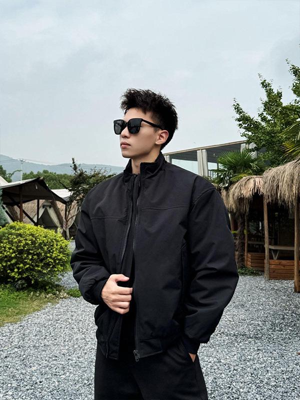 Men's American Style Winter Pilot Jacket: Stand Collar, Short, Loose, Casual Workwear, Padded Flight Jacket