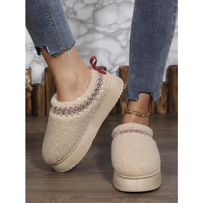 2025 Winter Warm Flat Fur Slippers Women Fluffy Furry Home Slides Woman Comfort Non Slip Indoor Floor Cotton Shoes Snow Boots