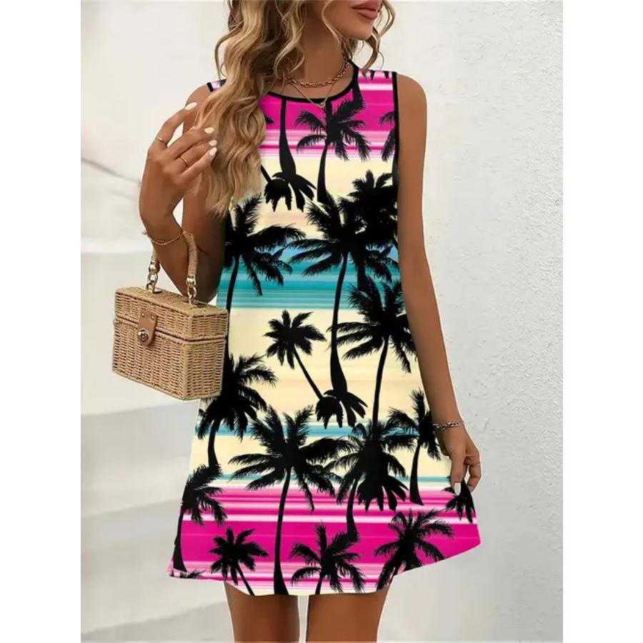 Sleeveless Dress Women O Neck 3d Print Midi Dresses Comfortable Plus Size 8XL Beach Clothing