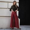 European and American fashion solid color high waist fold waist thin design waist culottes cover meat modified leg wide leg pants
