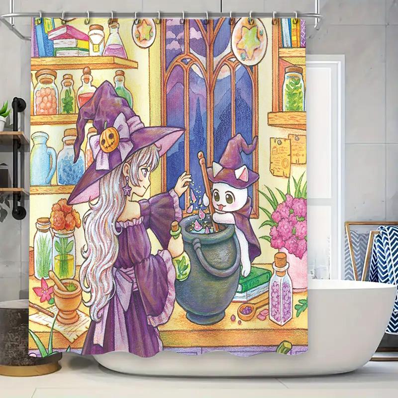

Witch Bathroom Decor Shower Curtain Spooky Halloween Magic Forest Cottagecore Home Decor Gothic Witchy Room Divider Set W60H190(CM)-1 Pcs