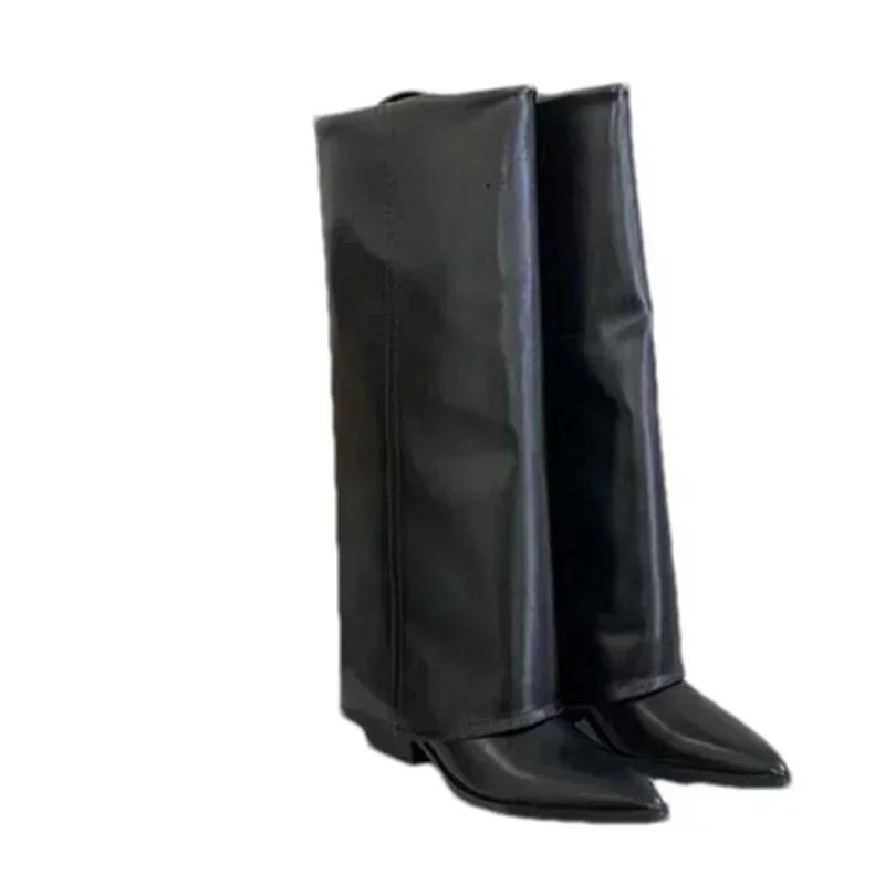 Fashion Women Chunky High Boots Pointed Toe Shoes Sexy Lady Dress Gladiator Autumn New 2024 Trend Retro Fad Woman Boots Goth Botas Mujer