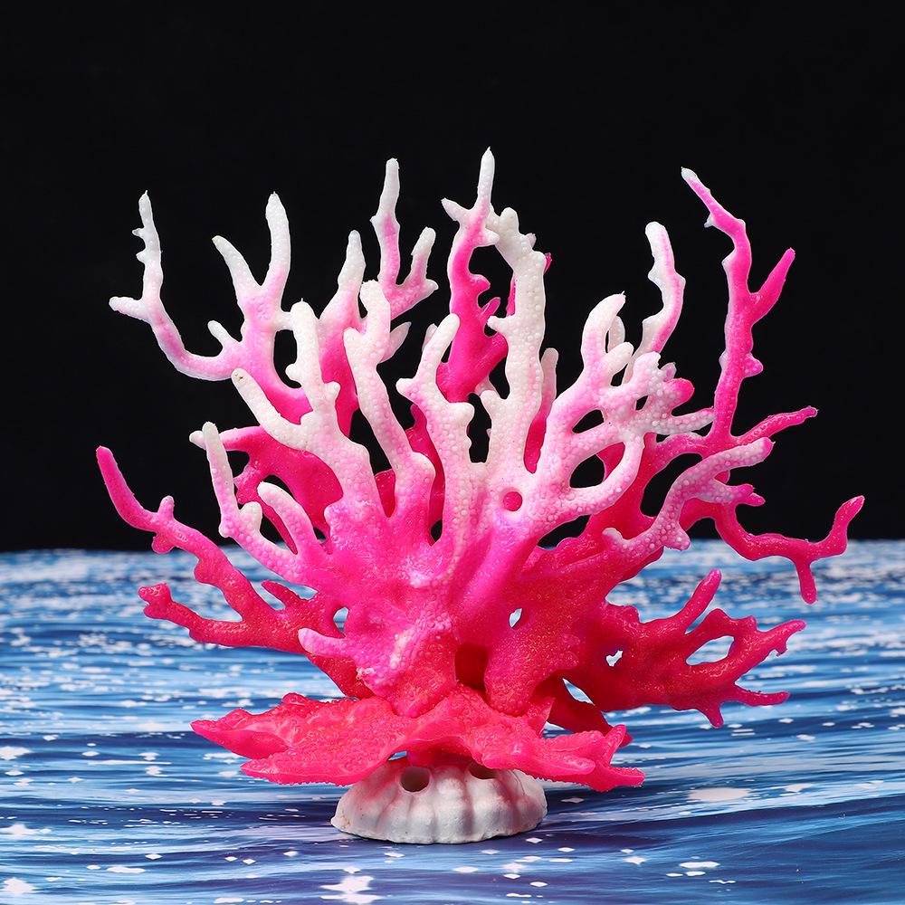 Ornamental Coral Fish Tank Decor: Ironwood Branch with Artificial Plants for Saltwater Aquarium Scenery