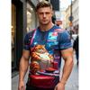 Summer Fashion Men's Fun Cat 3D Printed T-shirt Comfortable Soft Breathable Loose Large Casual Sports Versatile Short Sleeve T-shirt