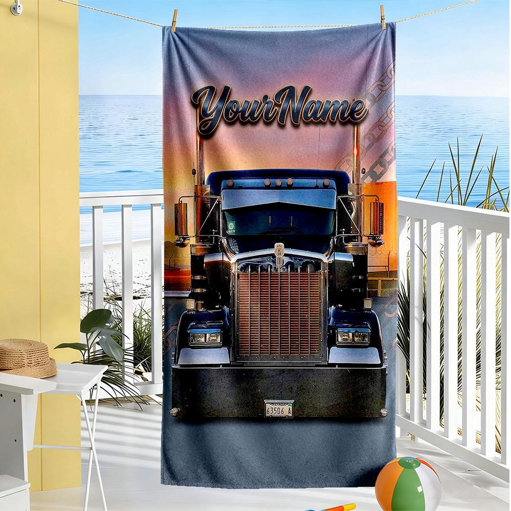 Kw Heavy Trucks Personalized Name Beach Towel Super Soft & Absorbent Portable for SwimmingBeachCamping Travel Beach AccessoriesGym