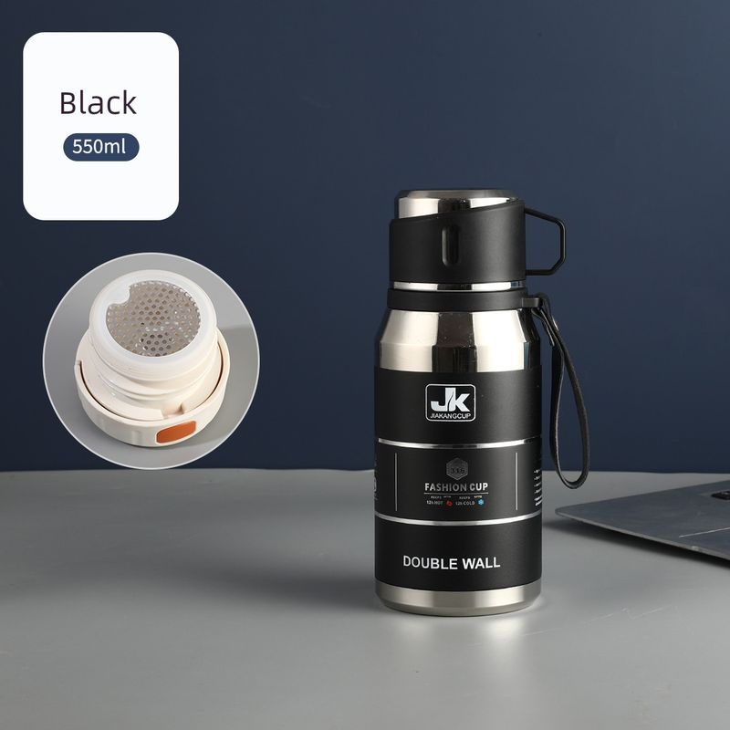 

316 Stainless Steel Portable Large-Capacity Thermos Cup for Male and Female Students, 1-Liter Tea Cup, Outdoor Car-Mounted Water Cup Kettle Black 550ml (Pp Bounce Inner Cap)