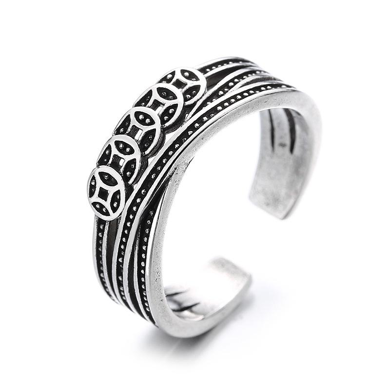 

Ретро Кольцо с Полыми Древними Монетами для Мужчин и Женщин Традиционное Кольцо Открытое на Удачу Унисекс Аксессуары Ручной Работы Циркон Благословение Подарок resizable