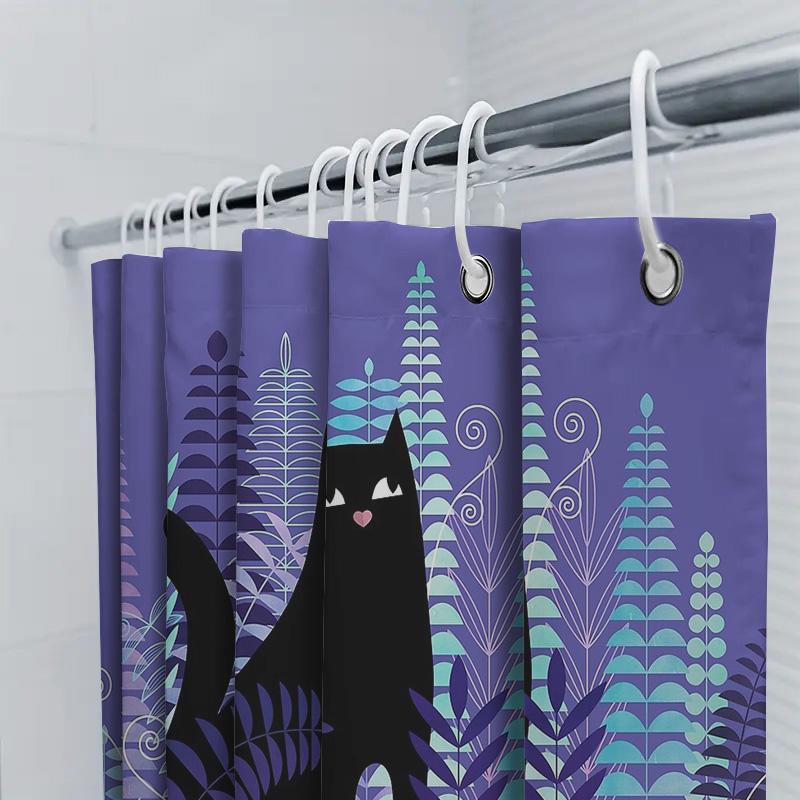 Cat Forest Shower Curtain Woodland Animal Nature Decor Bathroom Set Vintage Floral Pattern Home Decor Artistic Tapestry Wall Han