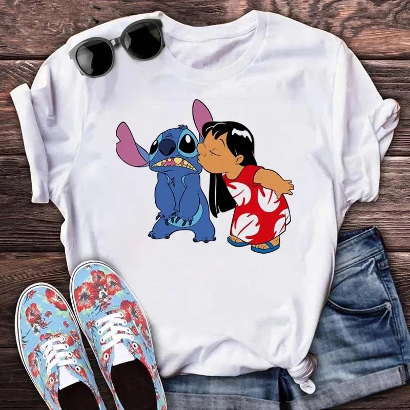 Kawaii Stitch Women's Fashion Top Casual Women's Round Neck T-Shirts Harajuku 90s Cute Stitch Women's Short Sleeves Tops Tees
