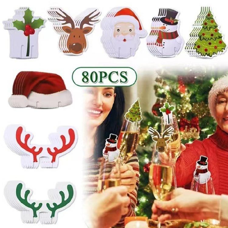 Weinglashänger für Weihnachten 80 Stück/Set Dekorative Karte Neujahrsparty-Dekoration