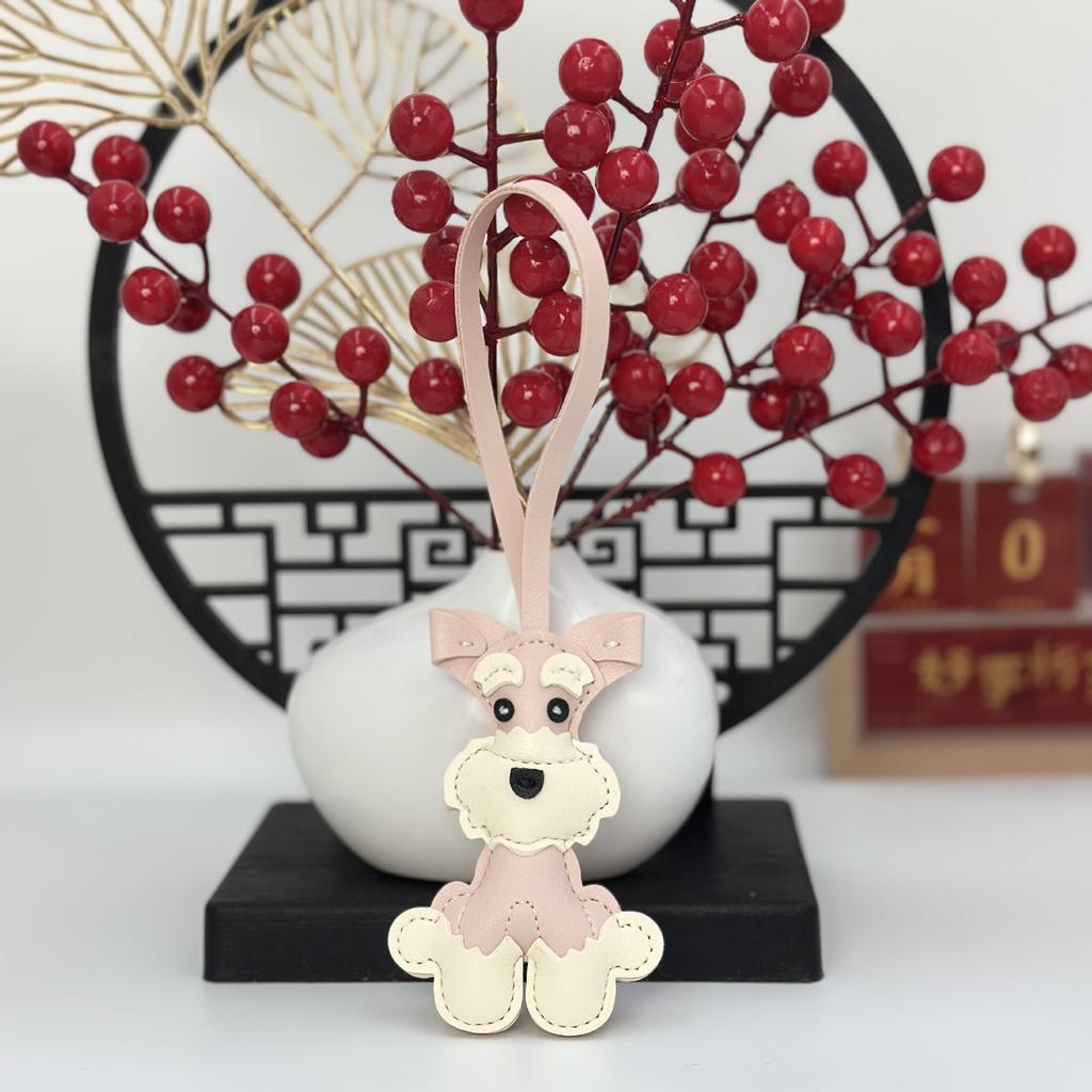 PU leather Schnauzer dog pendant cartoon bag keychain creative pet accessories fashion car pendant