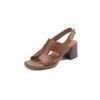 Genuine Leather Women Sandals Open Toe Chunky Heel Women Shoes Sheepskin High Heels Leather Shoes for Women Designer Sandals